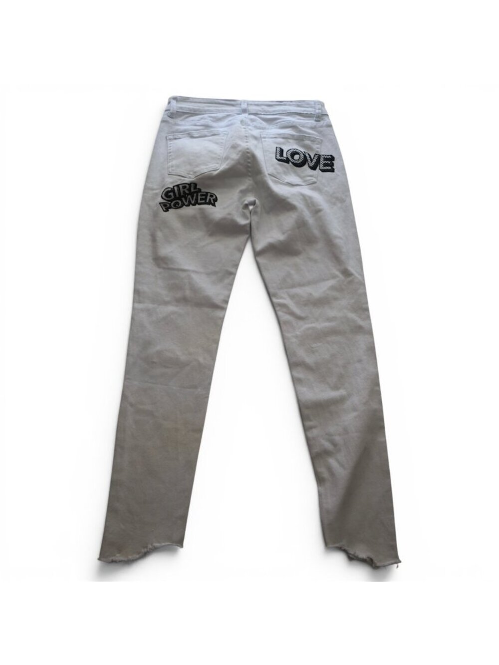 #918 Blue Topic Size 7/8 White Graphic Print Jeans With Comic & Girl Power Theme - Picture 2 of 9